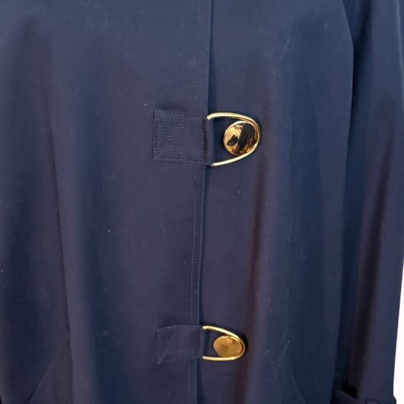 Jones New York Swing Trench Pea Coat Size L Stretch Retro Style Gold Tone Buckle - Picture 12 of 16